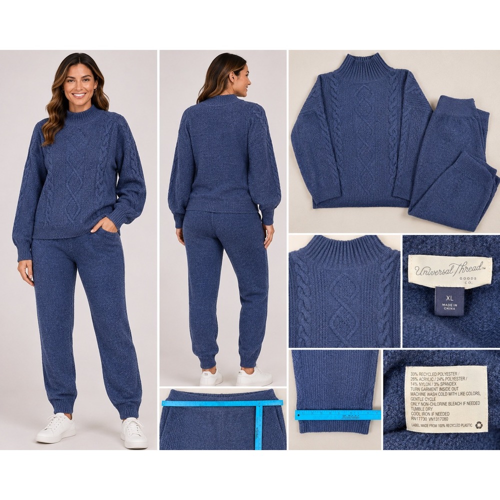 Universal Thread Blue Cable Knit Sweater & Joggers Lounge Set L XL